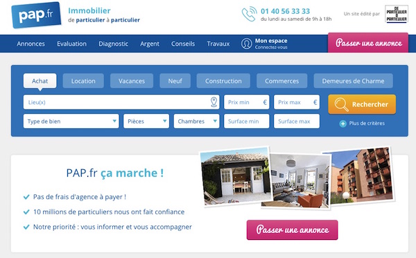 フランスのウェブサイト「Particulier à Particulier」TOPページのキャプチャ