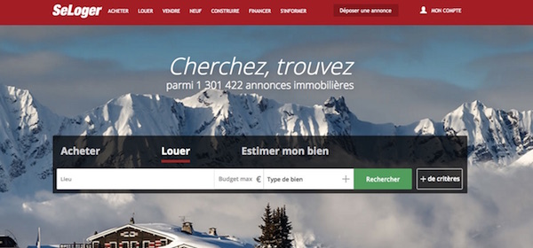 フランスのウェブサイト「SeLoger」TOPページのキャプチャ