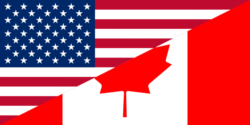 カナダとアメリカの国旗の写真です