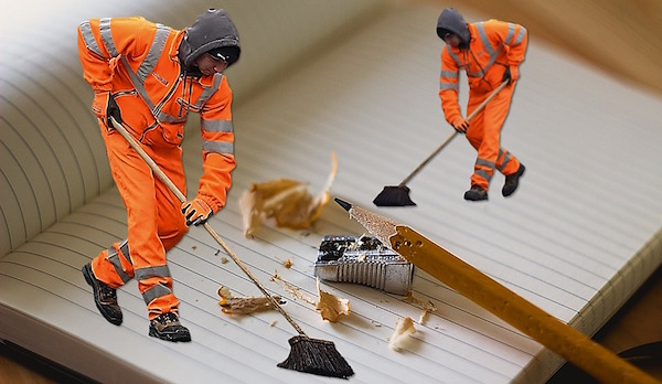 ゴミを掃除する男性たち